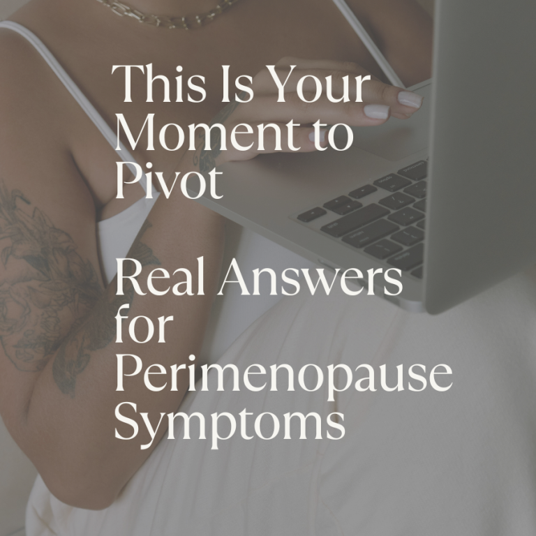 Perimenopausal woman on her laptop reading about perimenopause symptoms